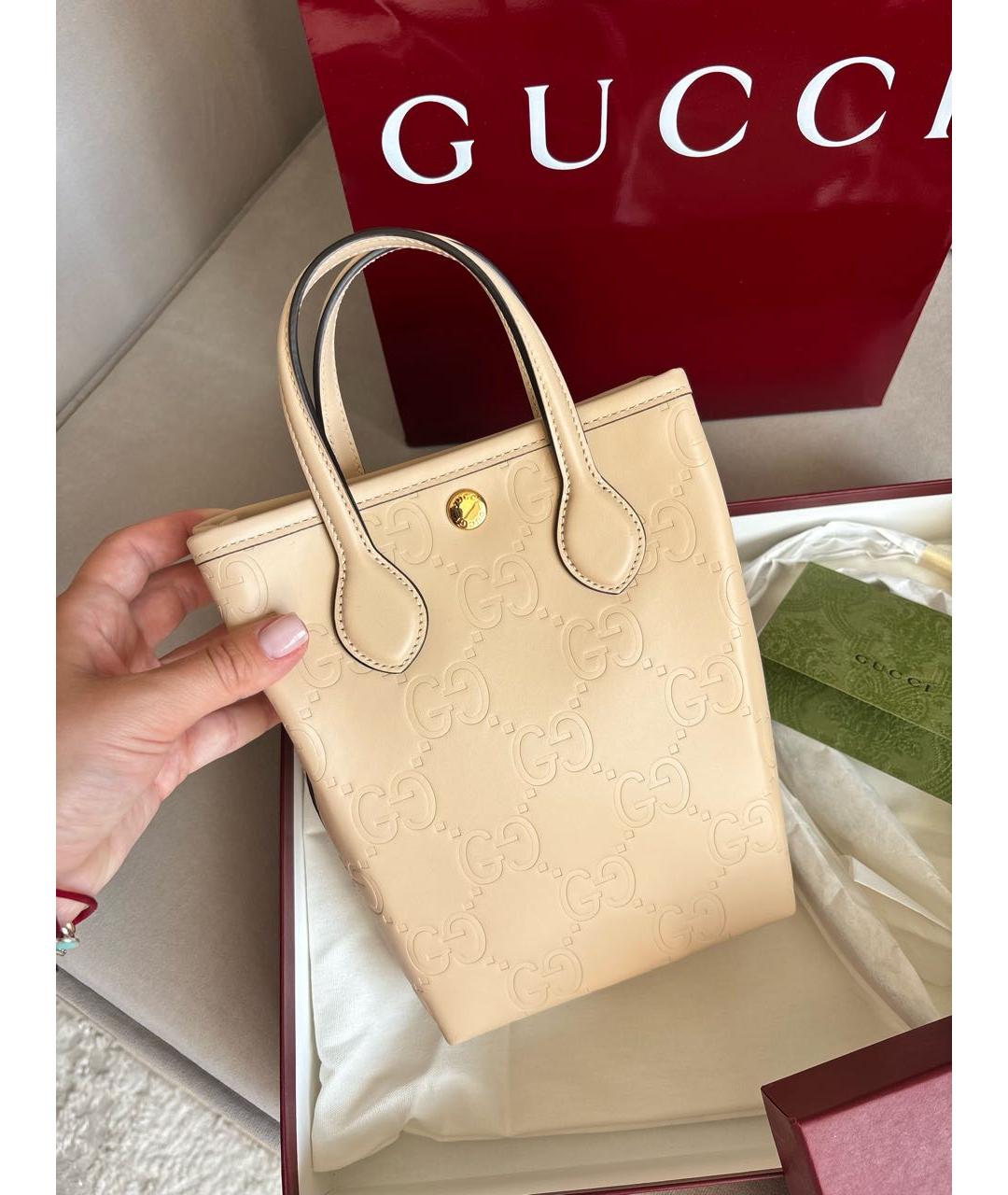 GUCCI Бежевая кожаная сумка через плечо, фото 5
