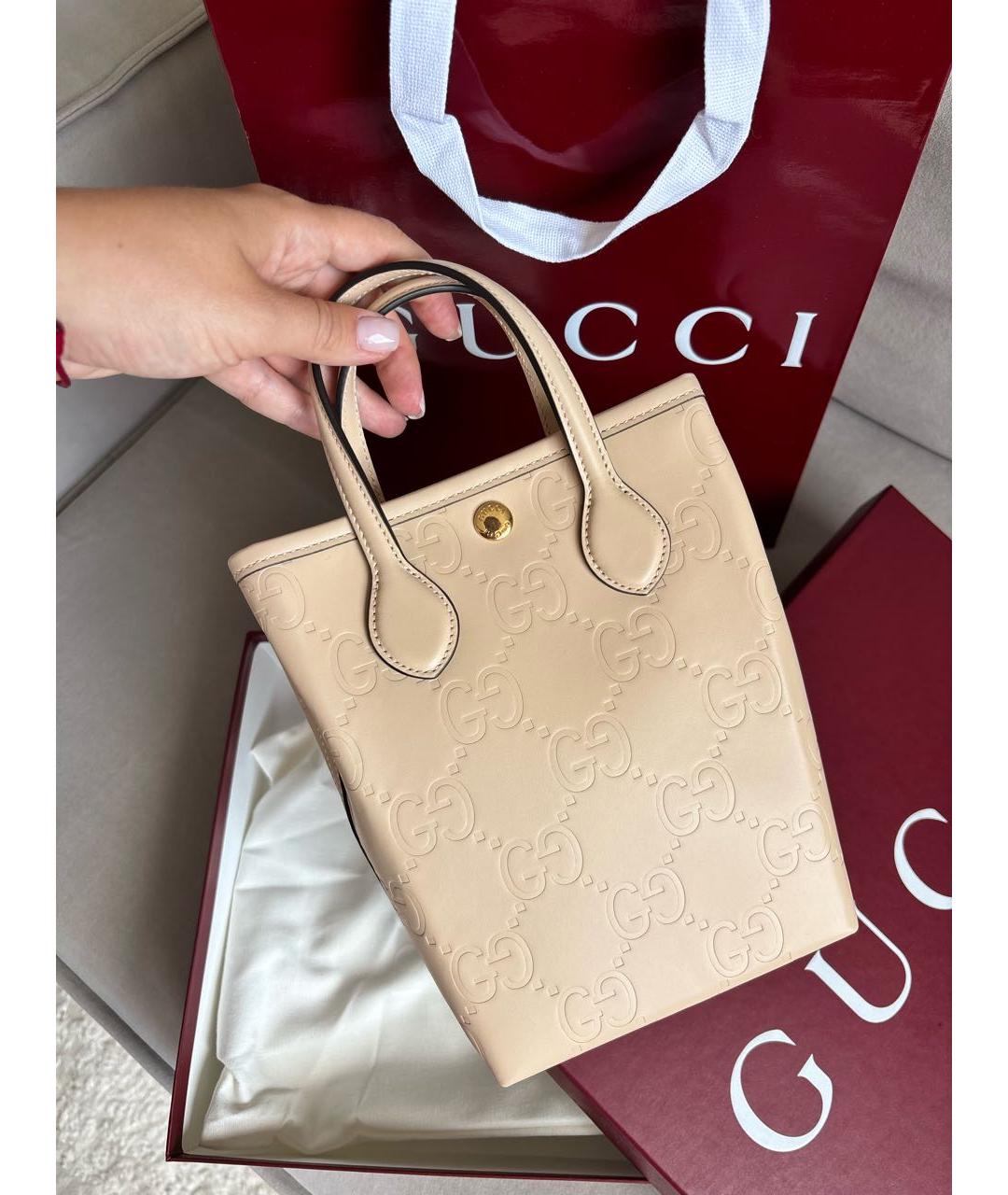 GUCCI Бежевая кожаная сумка через плечо, фото 3