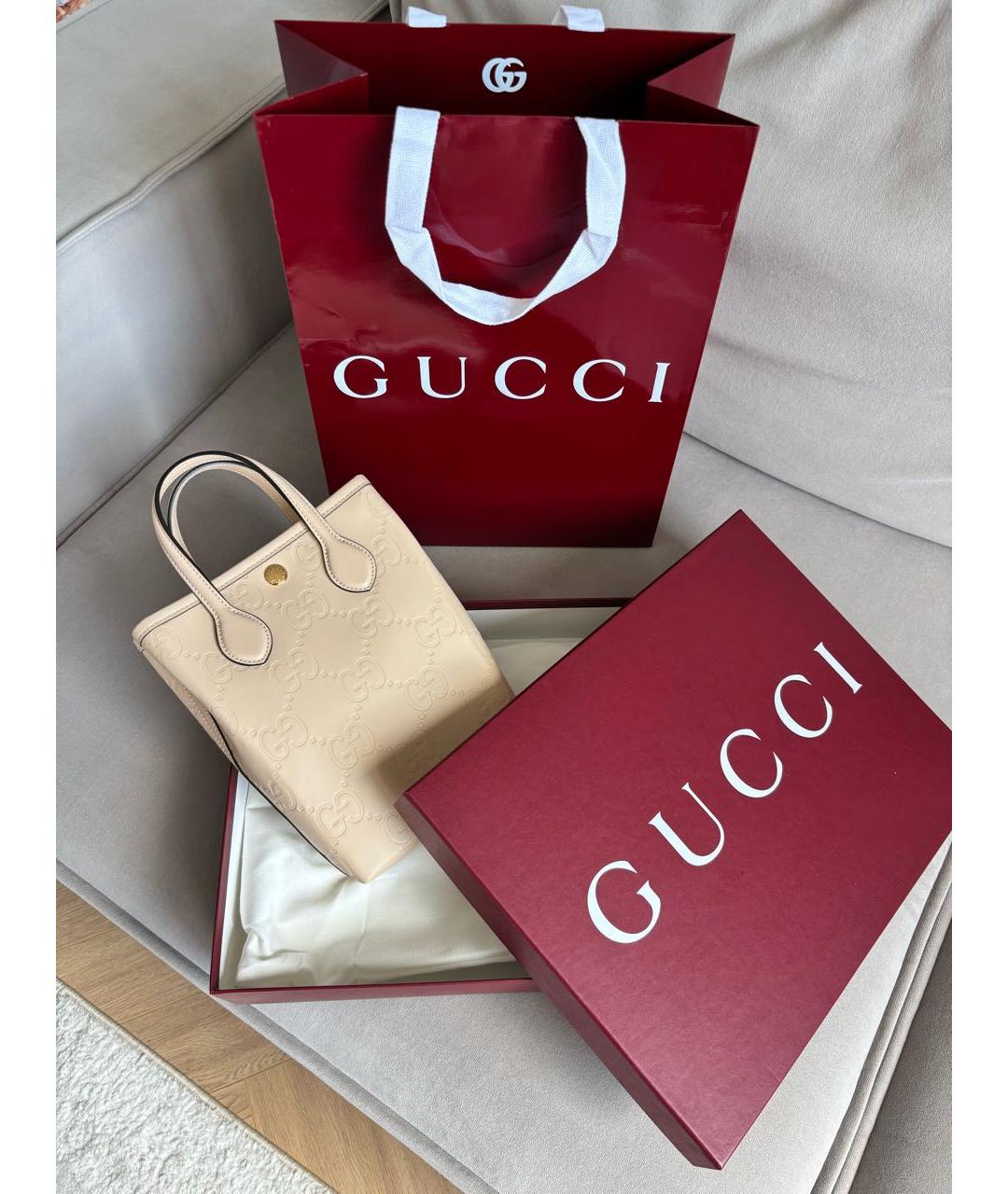 GUCCI Бежевая кожаная сумка через плечо, фото 2