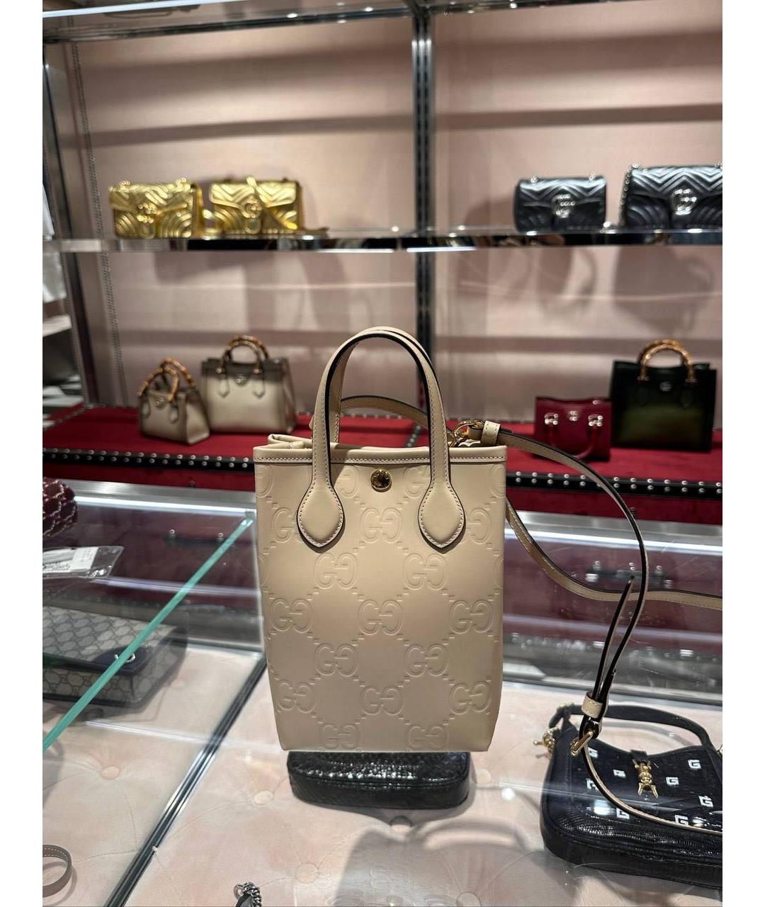 GUCCI Бежевая кожаная сумка через плечо, фото 8