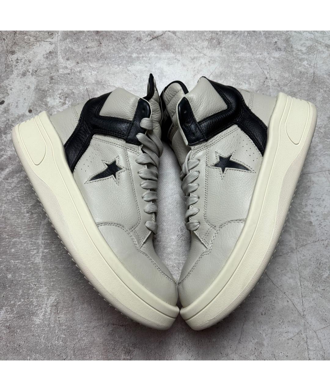 RICK OWENS DRKSHDW Бежевые кожаные высокие кроссовки / кеды, фото 4