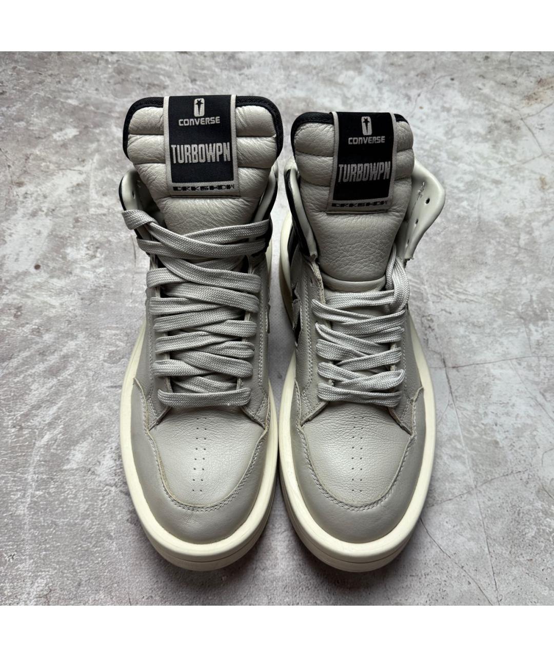 RICK OWENS DRKSHDW Бежевые кожаные высокие кроссовки / кеды, фото 2