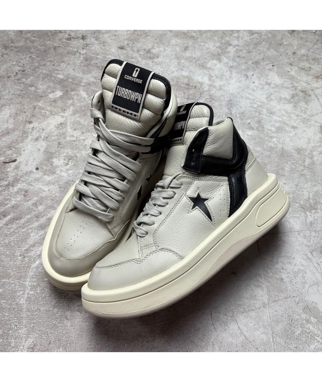 RICK OWENS DRKSHDW Бежевые кожаные высокие кроссовки / кеды, фото 9