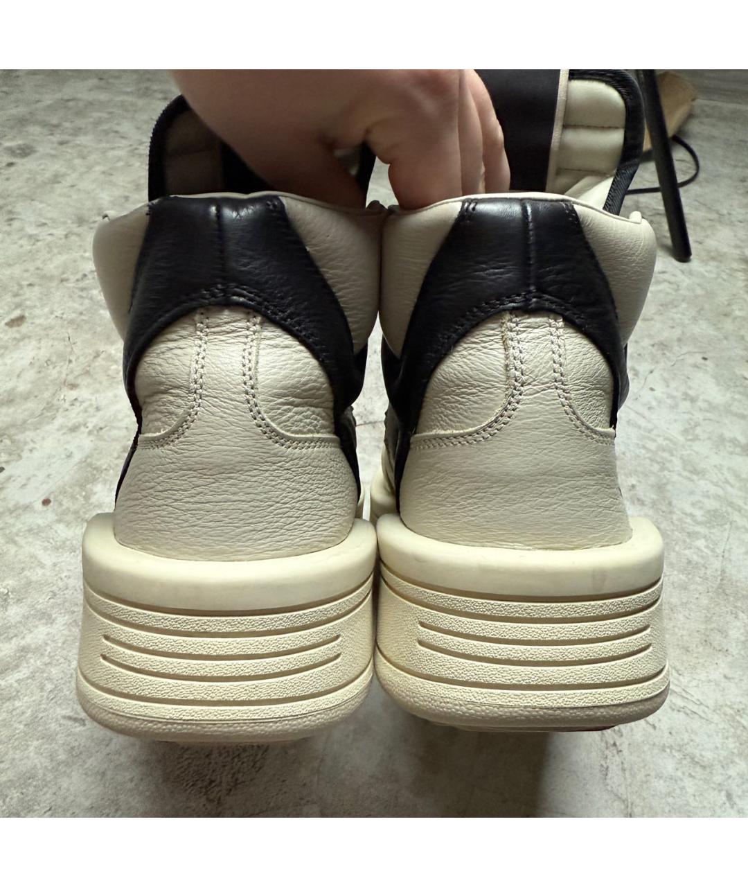 RICK OWENS DRKSHDW Бежевые кожаные высокие кроссовки / кеды, фото 5