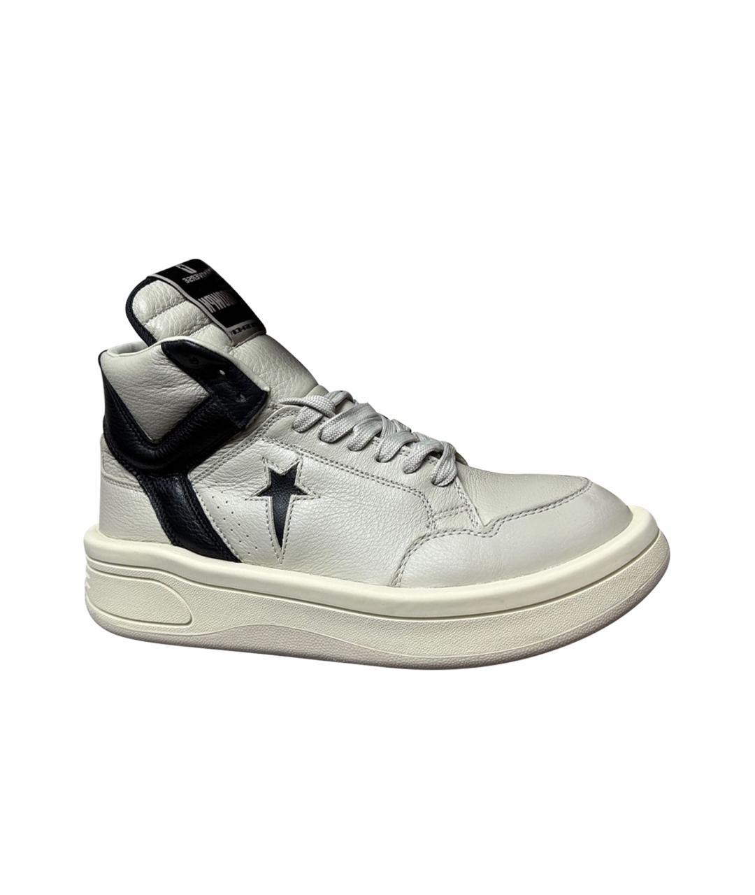 RICK OWENS DRKSHDW Бежевые кожаные высокие кроссовки / кеды, фото 1