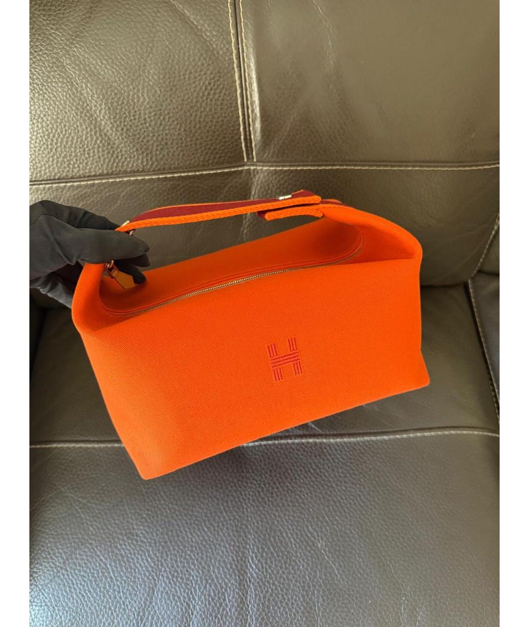 HERMES Оранжевая хлопковая косметичка, фото 2