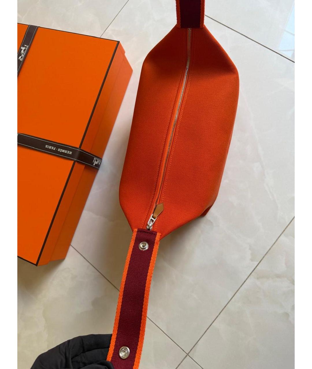 HERMES Оранжевая хлопковая косметичка, фото 6