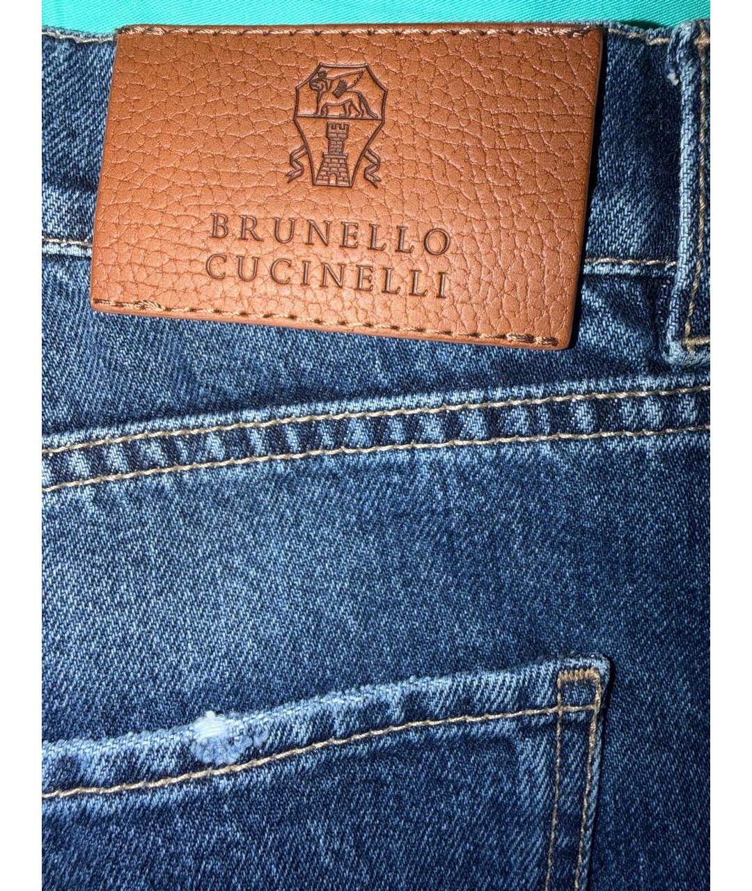 BRUNELLO CUCINELLI Темно-синие хлопковые прямые джинсы, фото 5