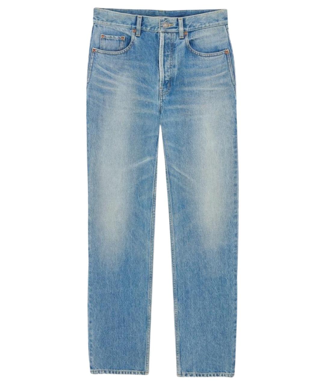 SAINT LAURENT Голубые хлопковые прямые джинсы, фото 1