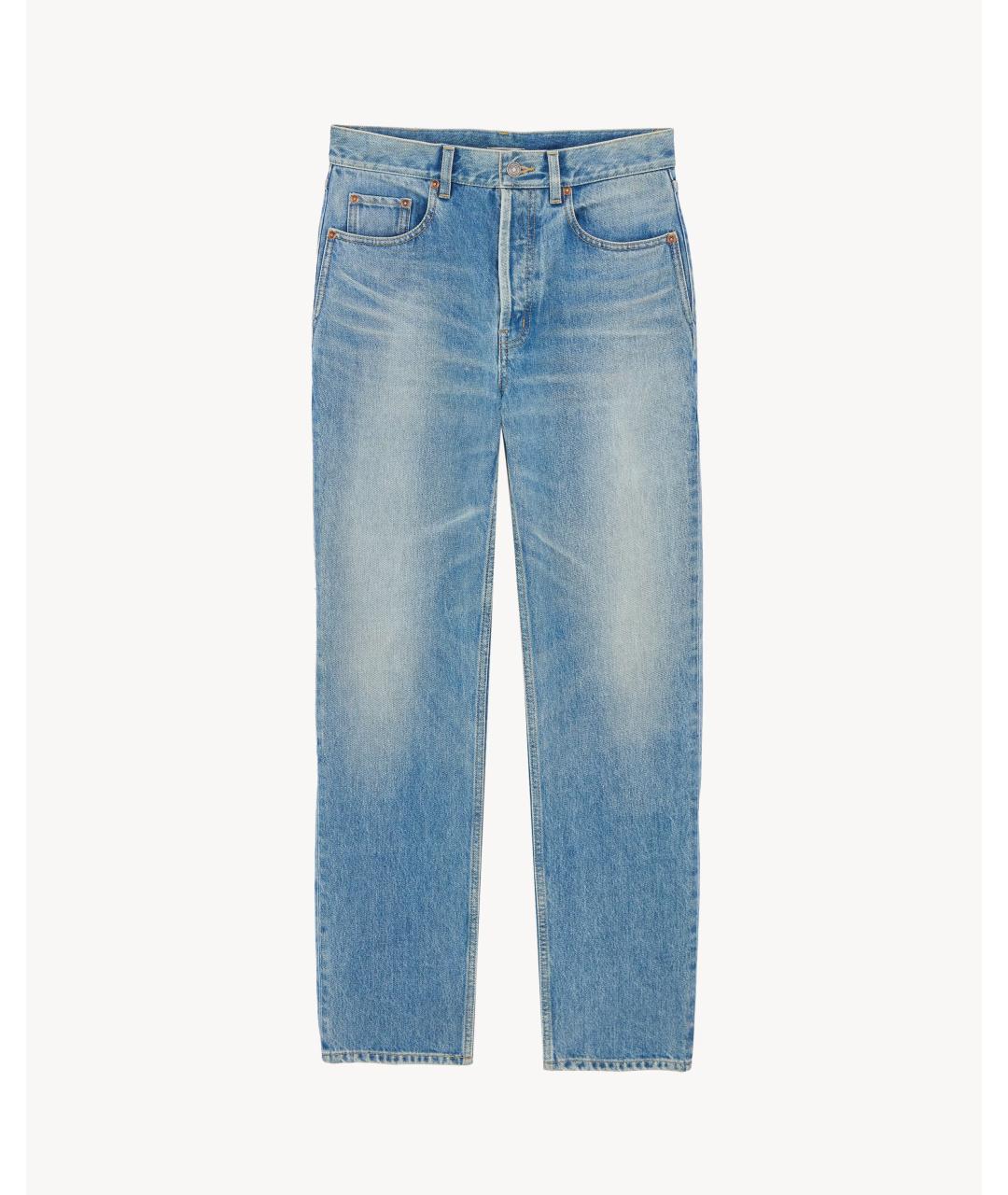 SAINT LAURENT Голубые хлопковые прямые джинсы, фото 4