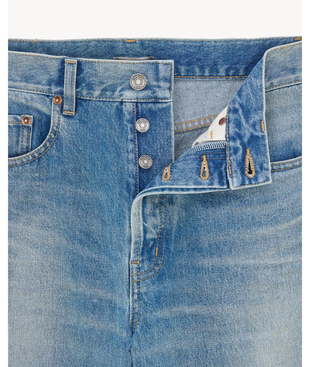 SAINT LAURENT Голубые хлопковые прямые джинсы, фото 3