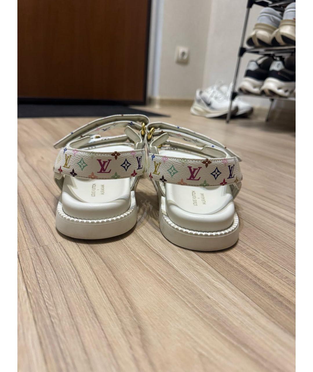 LOUIS VUITTON Белые кожаные сандалии, фото 4