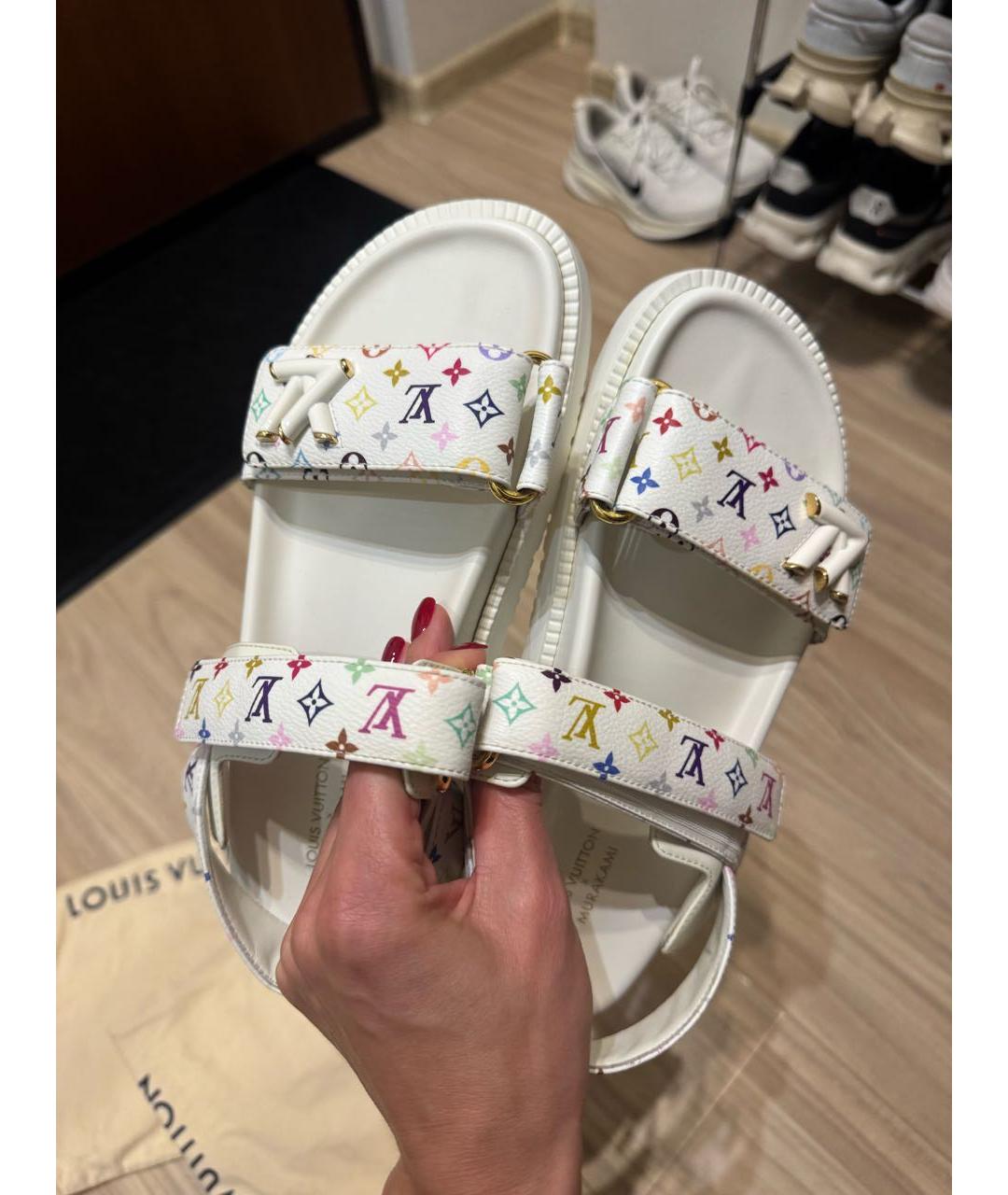 LOUIS VUITTON Белые кожаные сандалии, фото 7