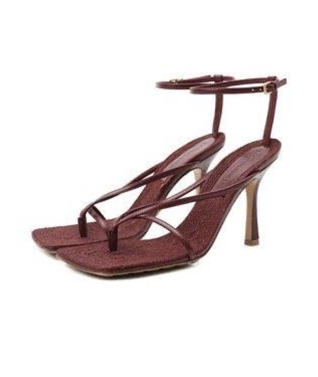 BOTTEGA VENETA Бордовые кожаные босоножки, фото 2