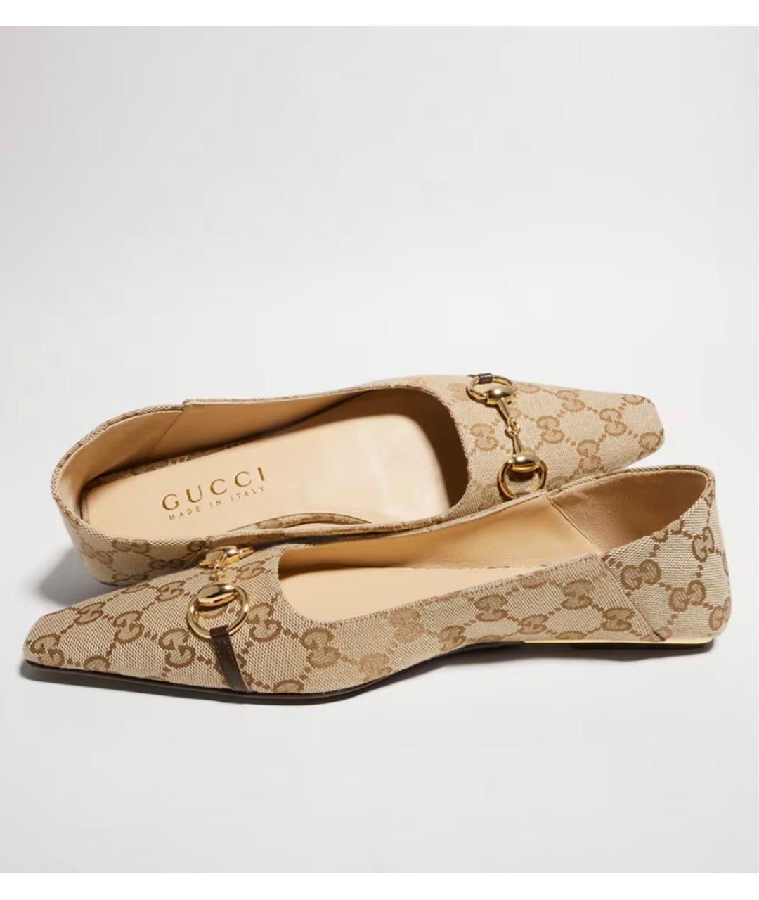 GUCCI Коричневые текстильные балетки, фото 7