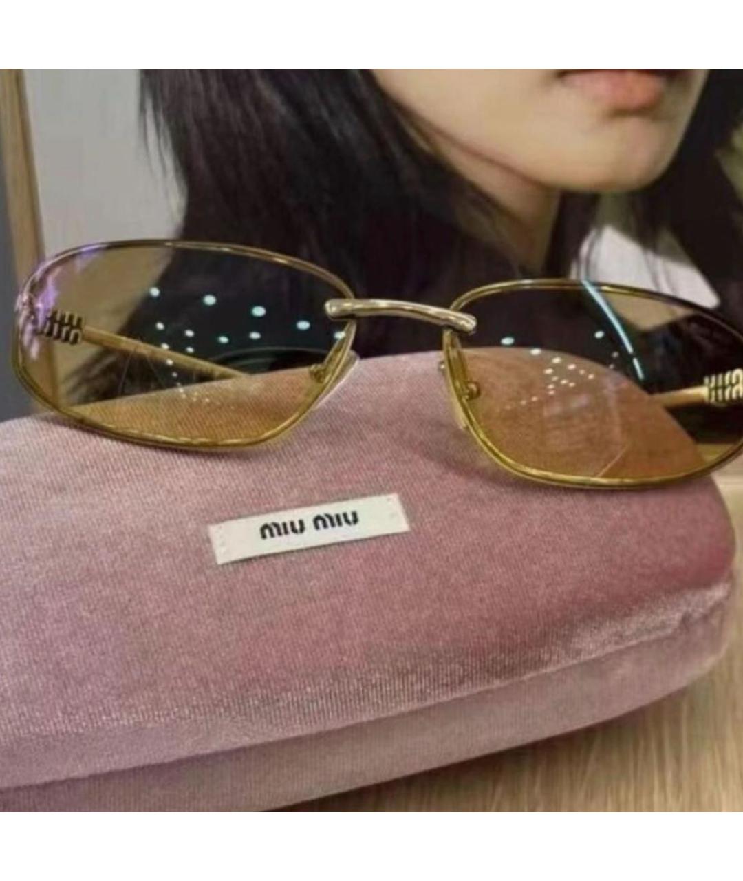 MIU MIU Золотые металлические солнцезащитные очки, фото 8