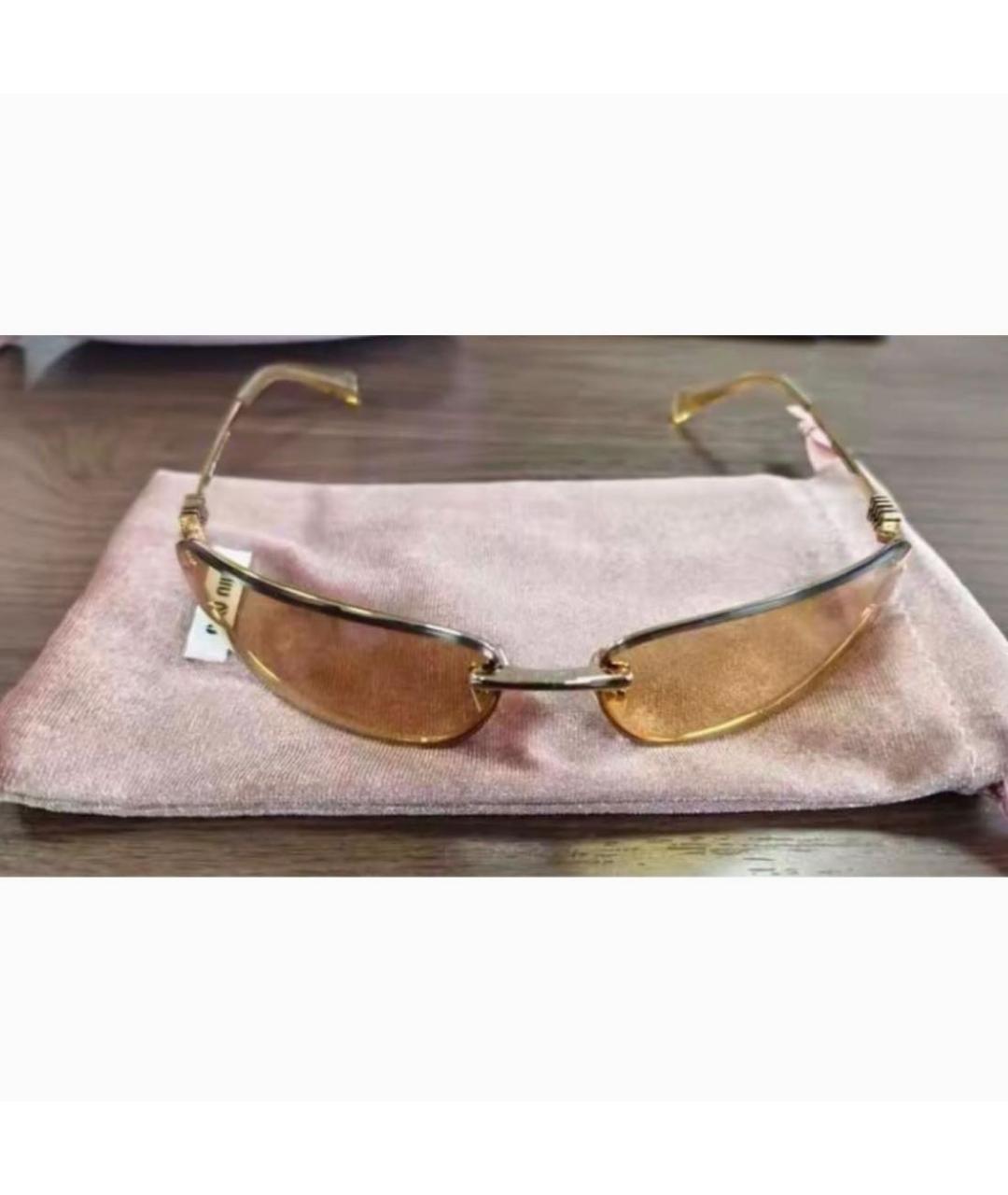 MIU MIU Золотые металлические солнцезащитные очки, фото 5