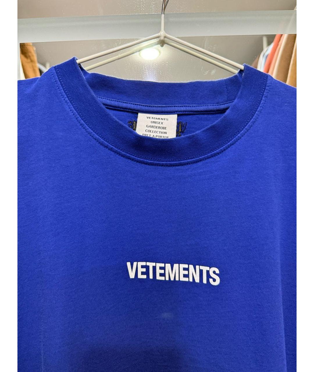 VETEMENTS Синяя хлопковая футболка, фото 3