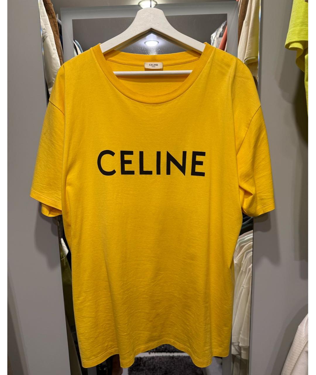CELINE Желтая хлопковая футболка, фото 5