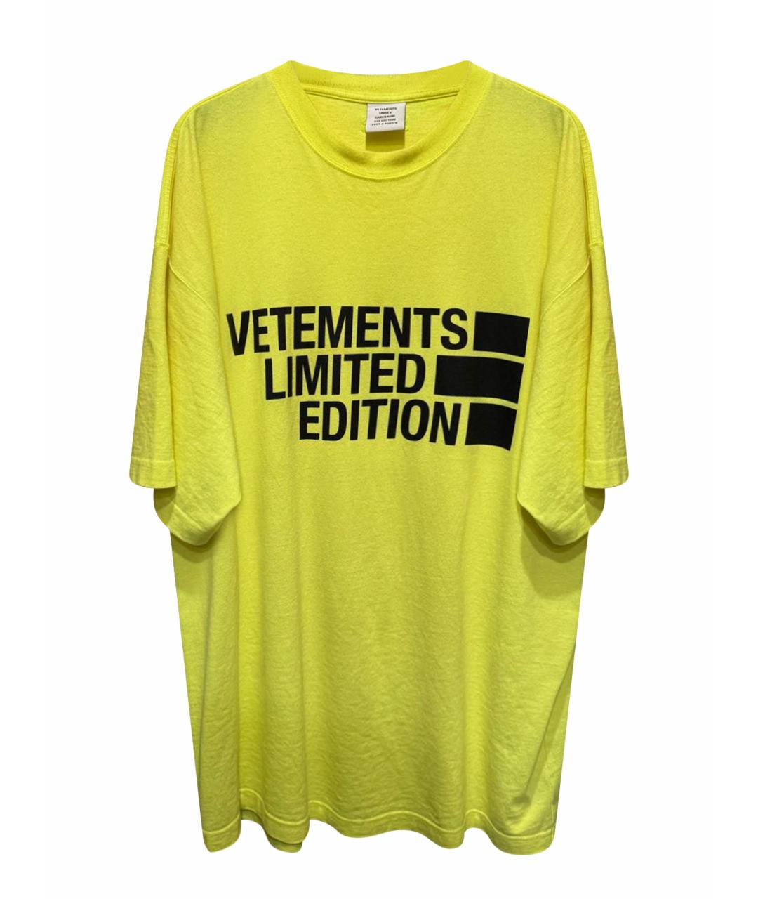 VETEMENTS Желтая хлопковая футболка, фото 1