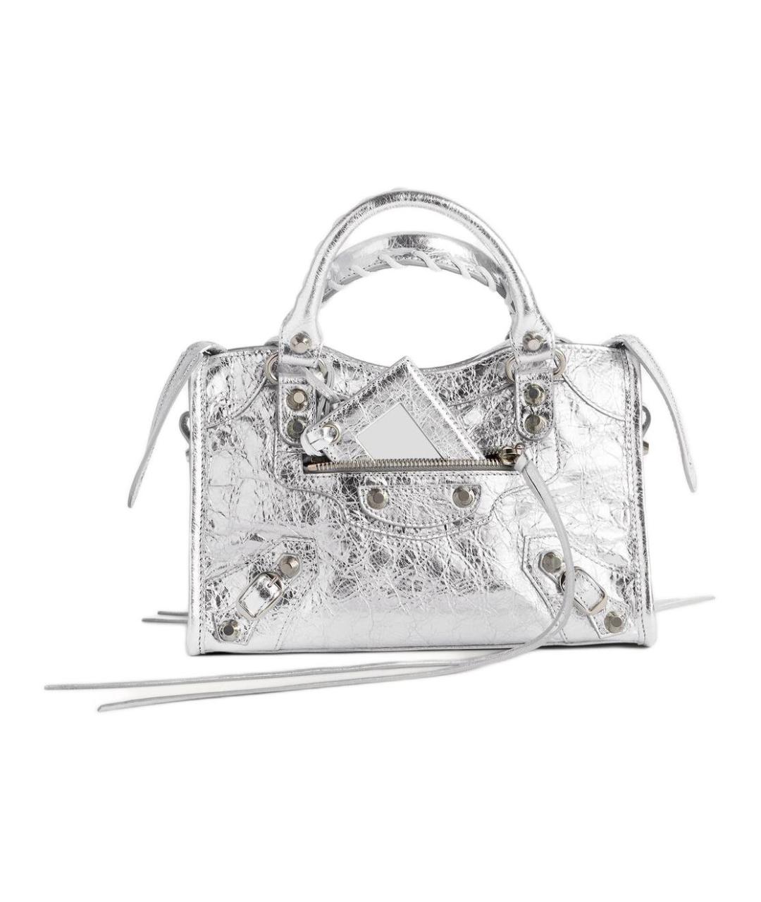 BALENCIAGA Серебряная кожаная сумка через плечо, фото 1