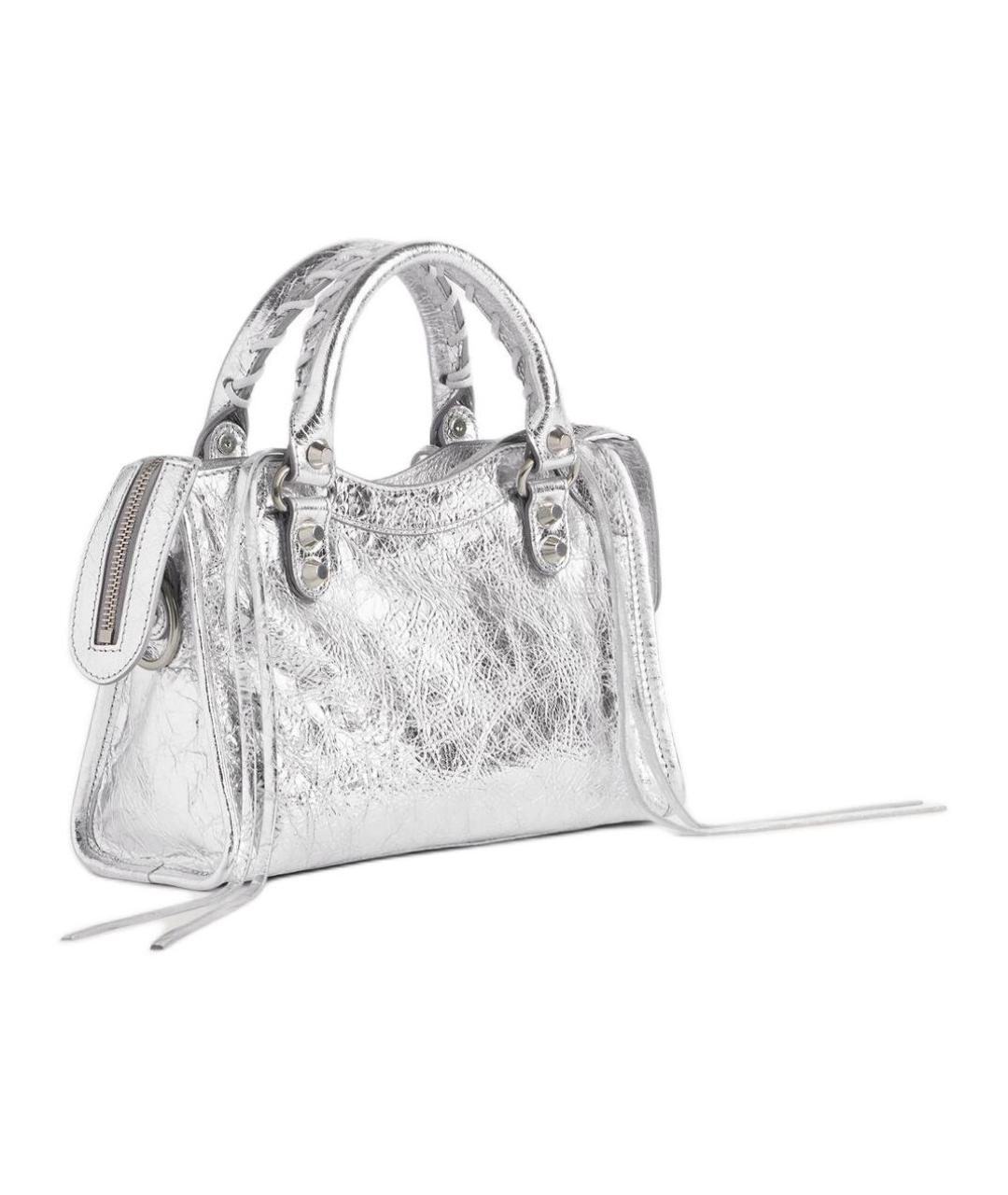 BALENCIAGA Серебряная кожаная сумка через плечо, фото 4