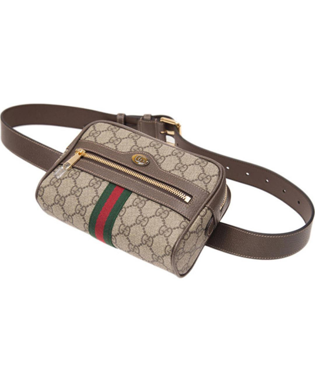 GUCCI Коричневая канва поясная сумка, фото 4