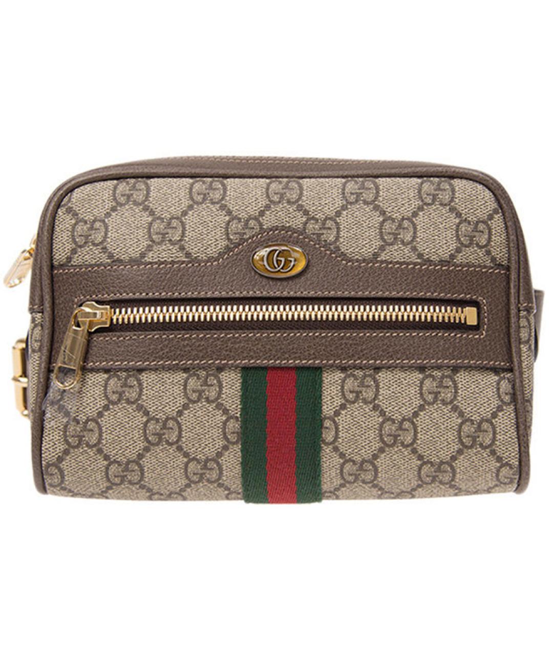 GUCCI Коричневая канва поясная сумка, фото 1