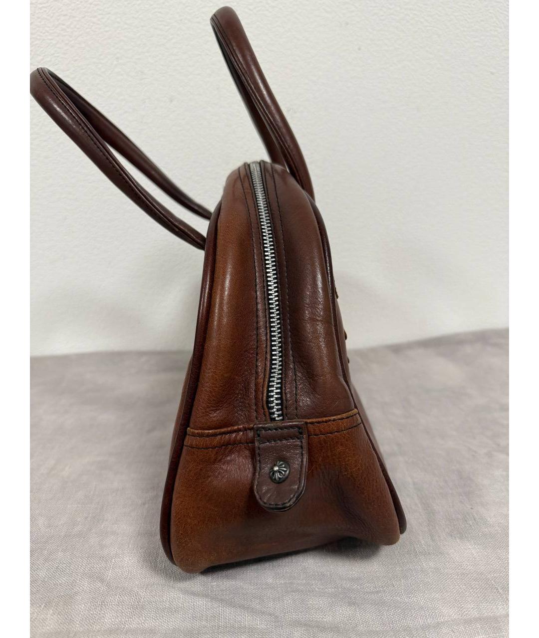 CHROME HEARTS Коричневая кожаная сумка с короткими ручками, фото 6
