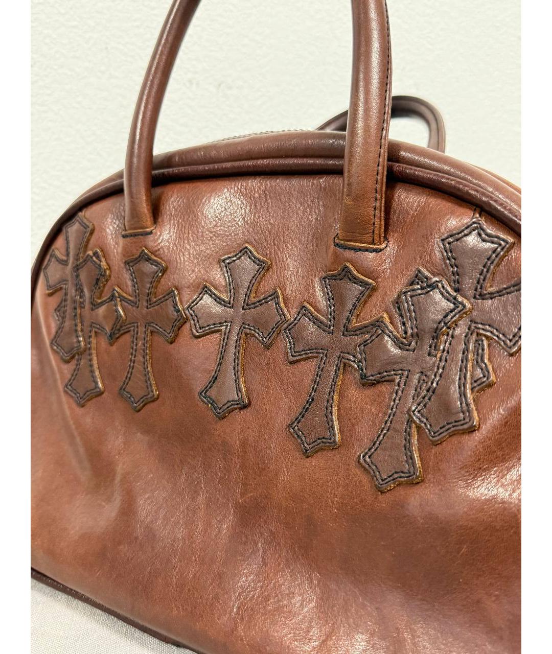 CHROME HEARTS Коричневая кожаная сумка с короткими ручками, фото 3