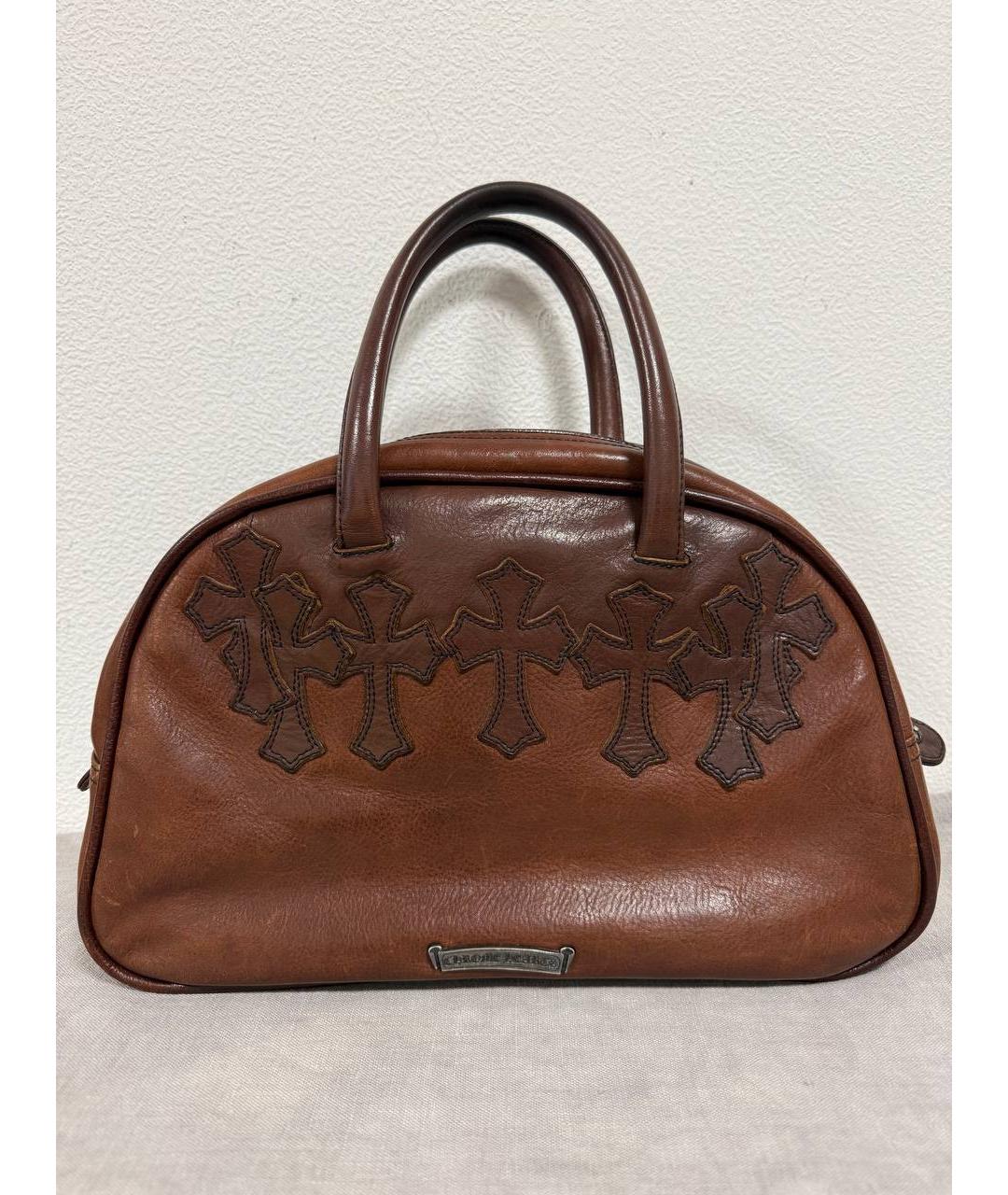 CHROME HEARTS Коричневая кожаная сумка с короткими ручками, фото 2