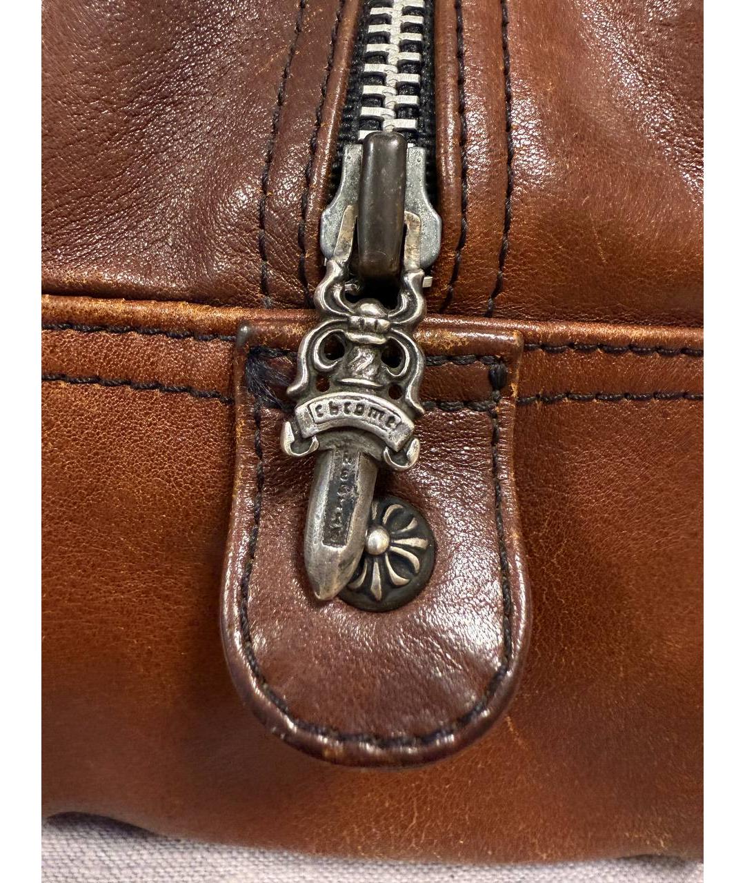 CHROME HEARTS Коричневая кожаная сумка с короткими ручками, фото 7