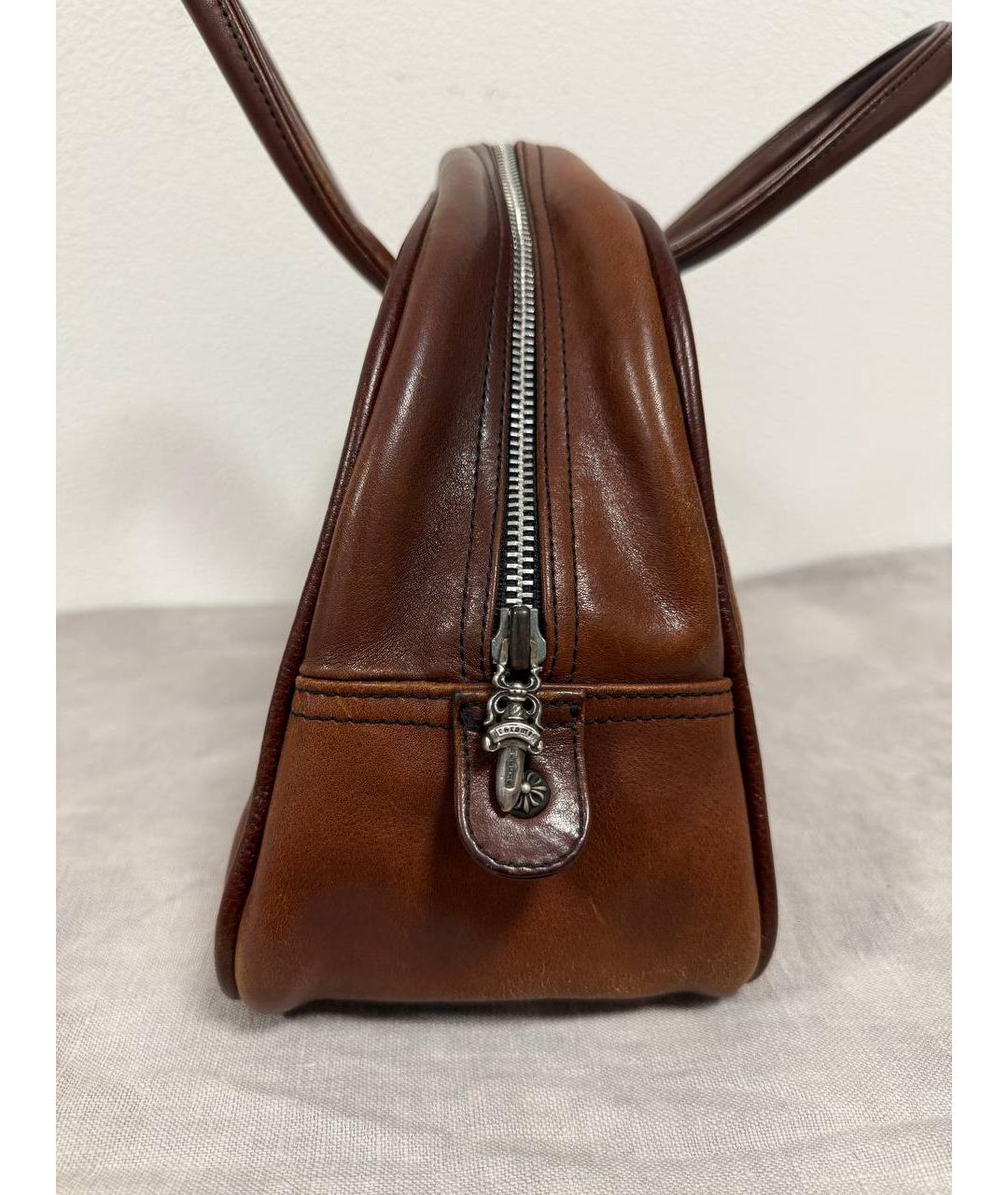 CHROME HEARTS Коричневая кожаная сумка с короткими ручками, фото 4