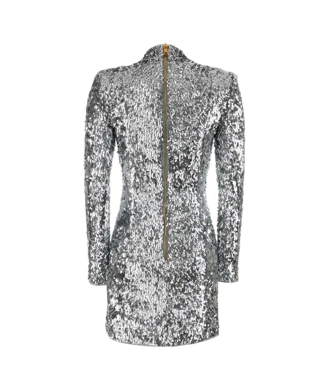 BALMAIN Серебряное полиэстеровое коктейльное платье, фото 2