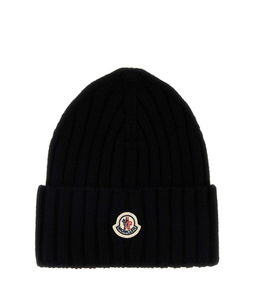 MONCLER Черная шерстяная шапка, фото 1