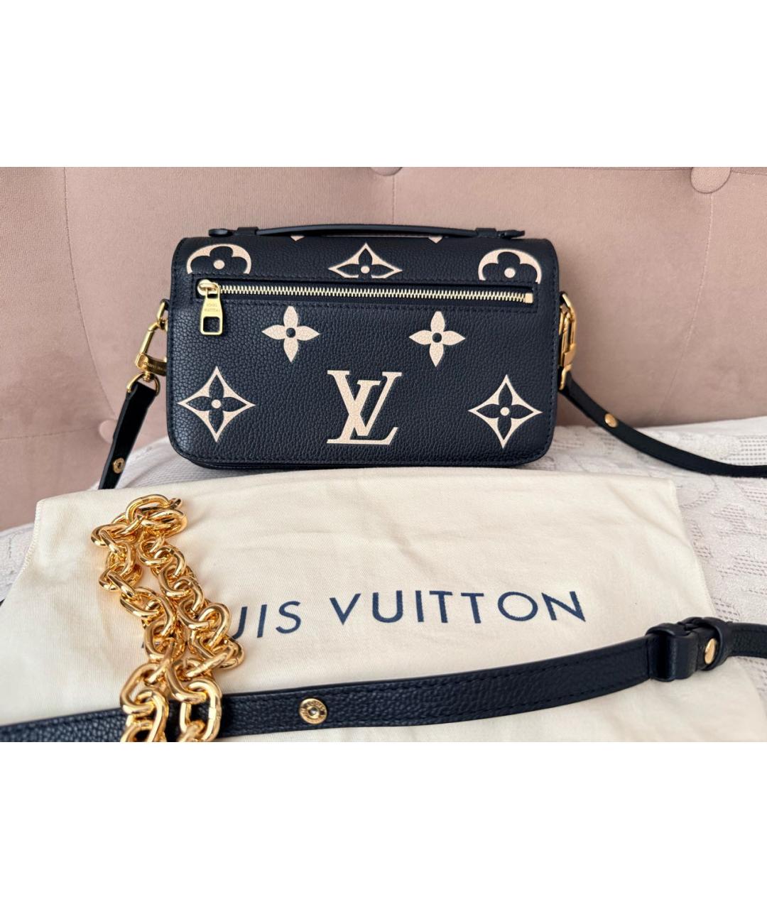 LOUIS VUITTON Черная кожаная сумка через плечо, фото 3