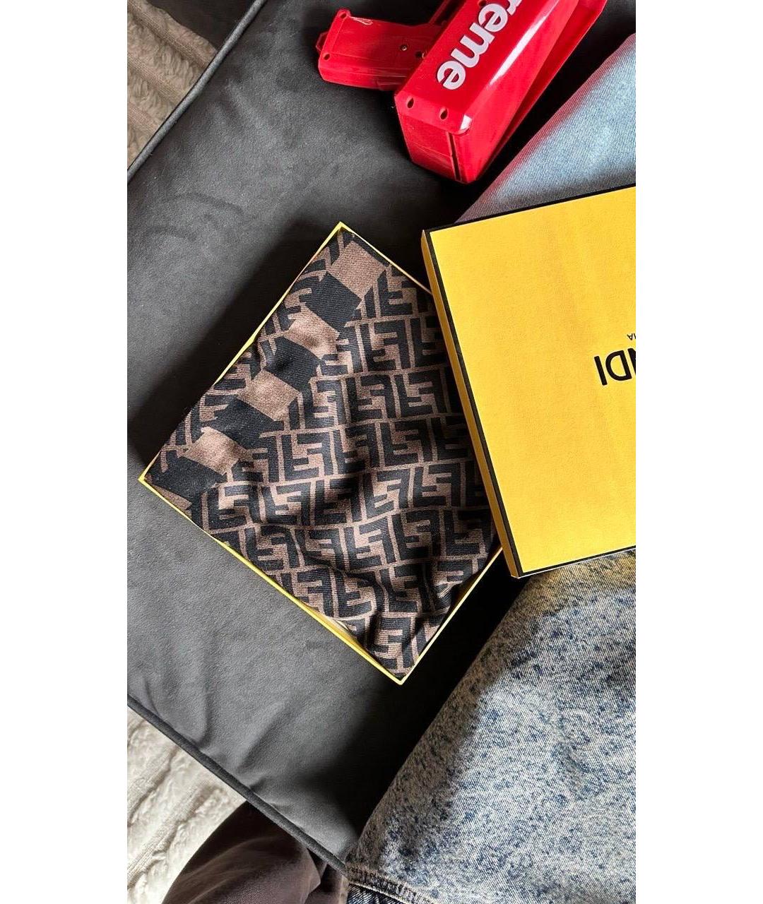 FENDI Коричневый шелковый шарф, фото 5