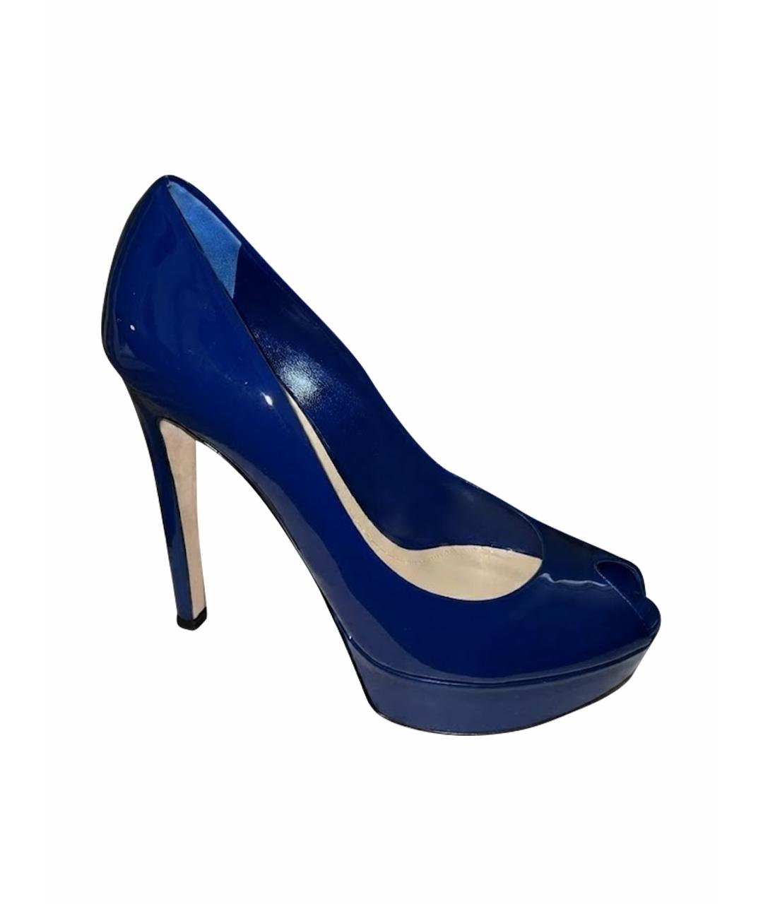 CHRISTIAN DIOR Синие босоножки из лакированной кожи, фото 1