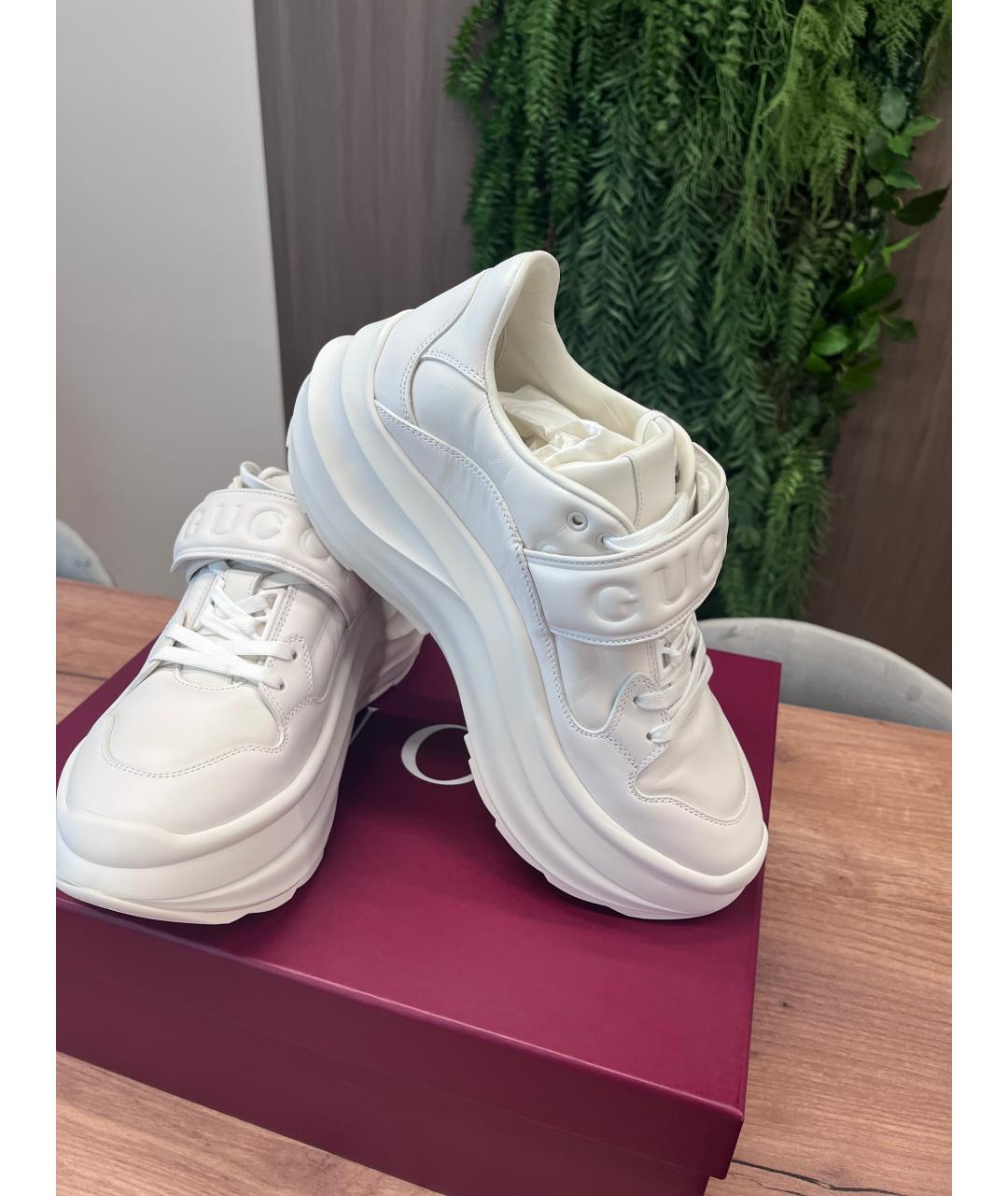 GUCCI Белые кожаные кроссовки, фото 4