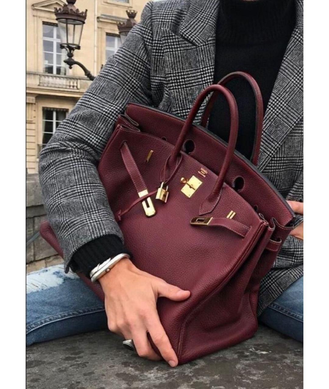 HERMES Бордовая кожаная сумка с короткими ручками, фото 8