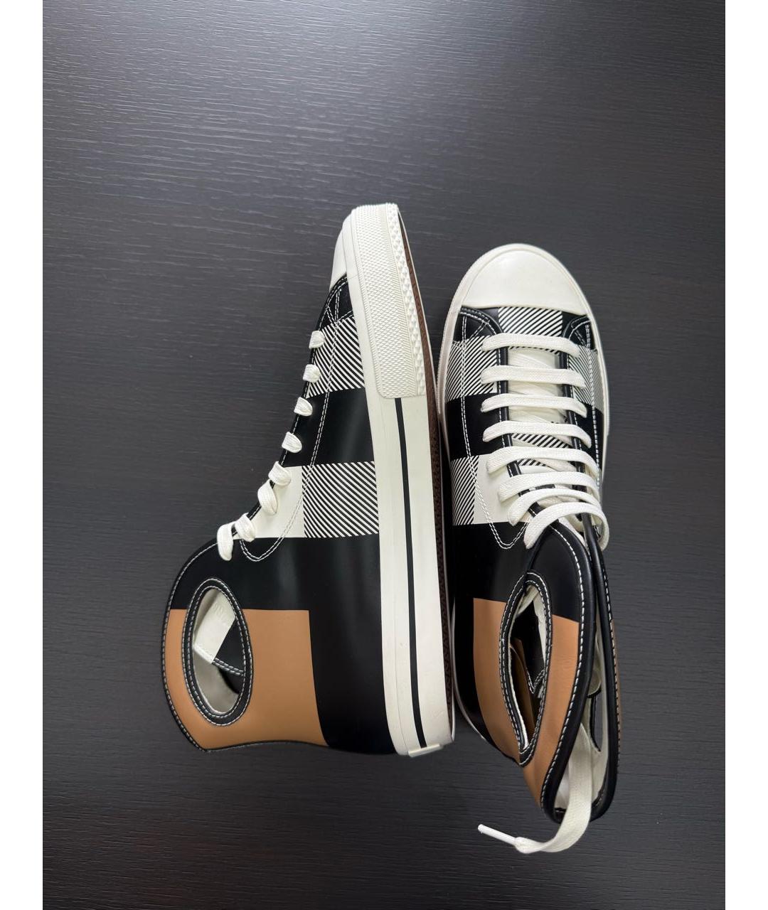 BURBERRY Черные кожаные высокие кроссовки / кеды, фото 5