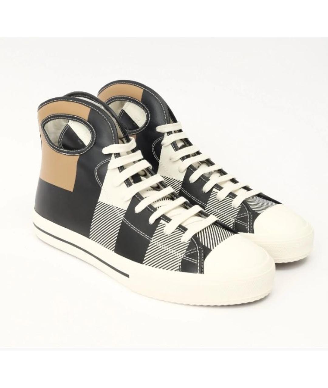 BURBERRY Черные кожаные высокие кроссовки / кеды, фото 2