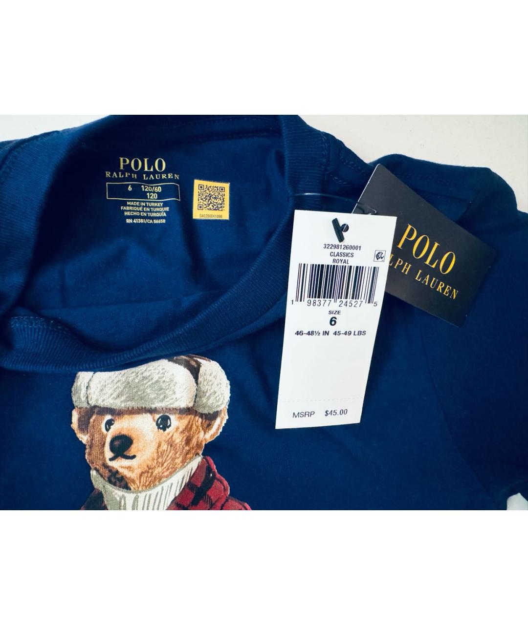 POLO RALPH LAUREN Темно-синяя хлопковая детская футболка, фото 4