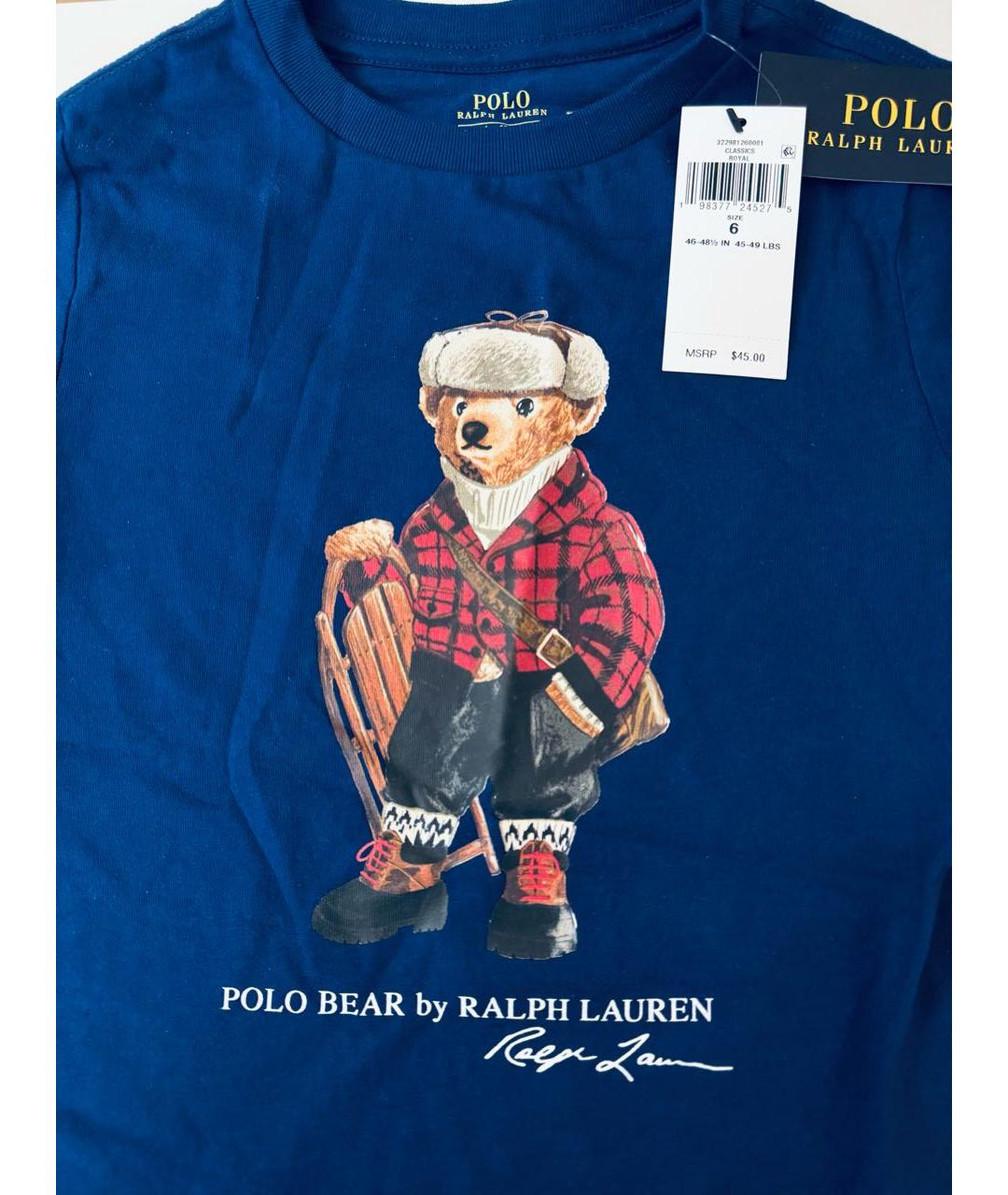 POLO RALPH LAUREN Темно-синяя хлопковая детская футболка, фото 3