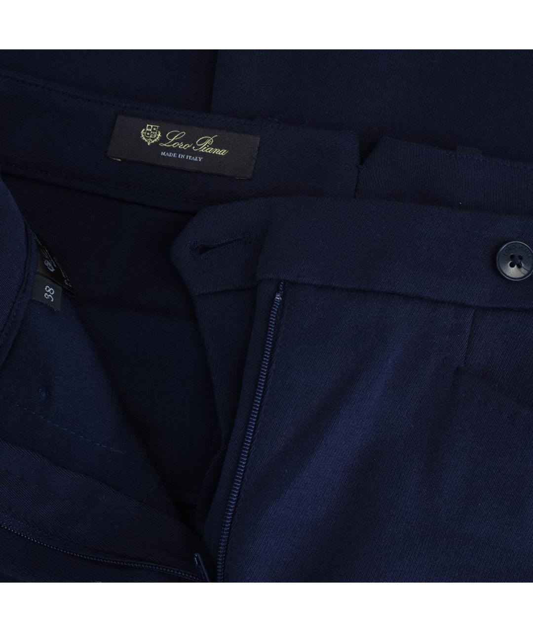 LORO PIANA Темно-синие хлопковые брюки узкие, фото 4