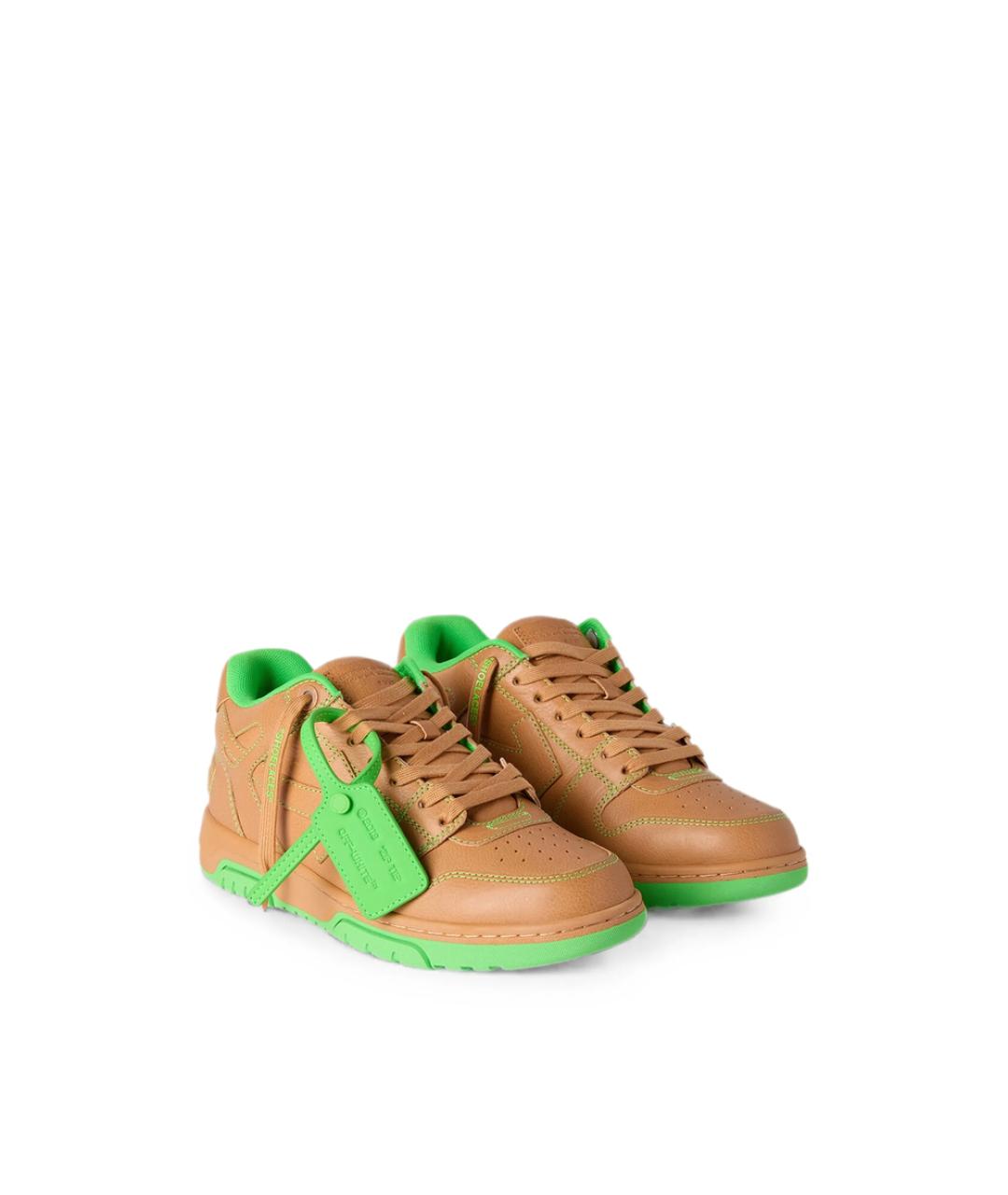 OFF-WHITE Коричневые кожаные низкие кроссовки / кеды, фото 3