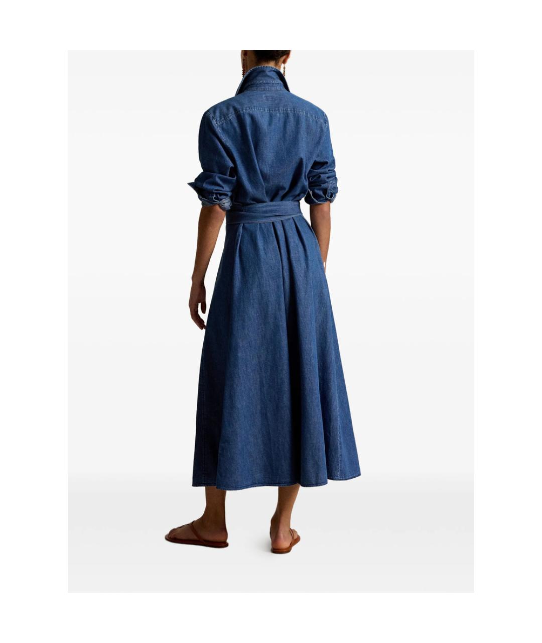 RALPH LAUREN Синее хлопковое повседневное платье, фото 3