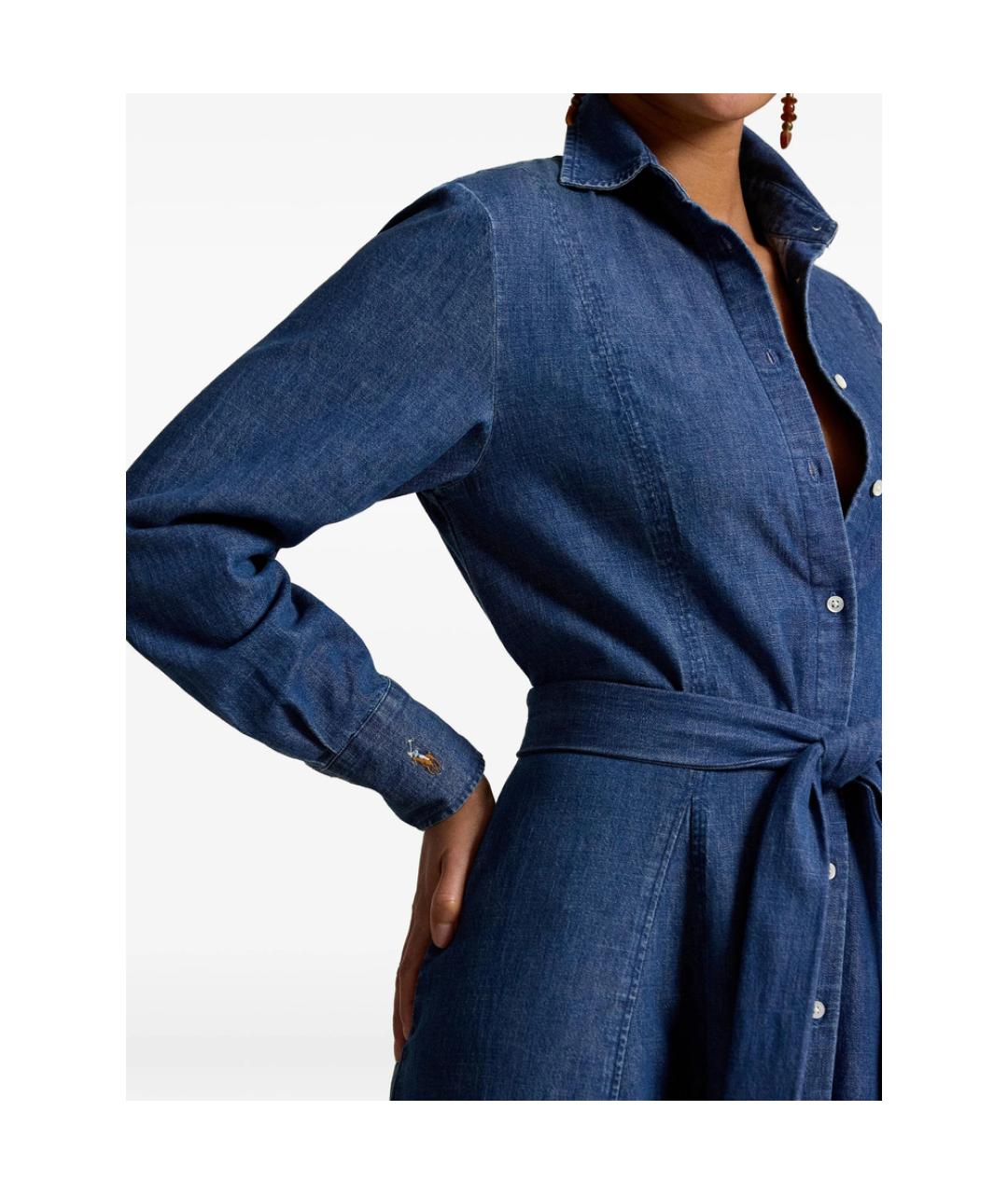 RALPH LAUREN Синее хлопковое повседневное платье, фото 4