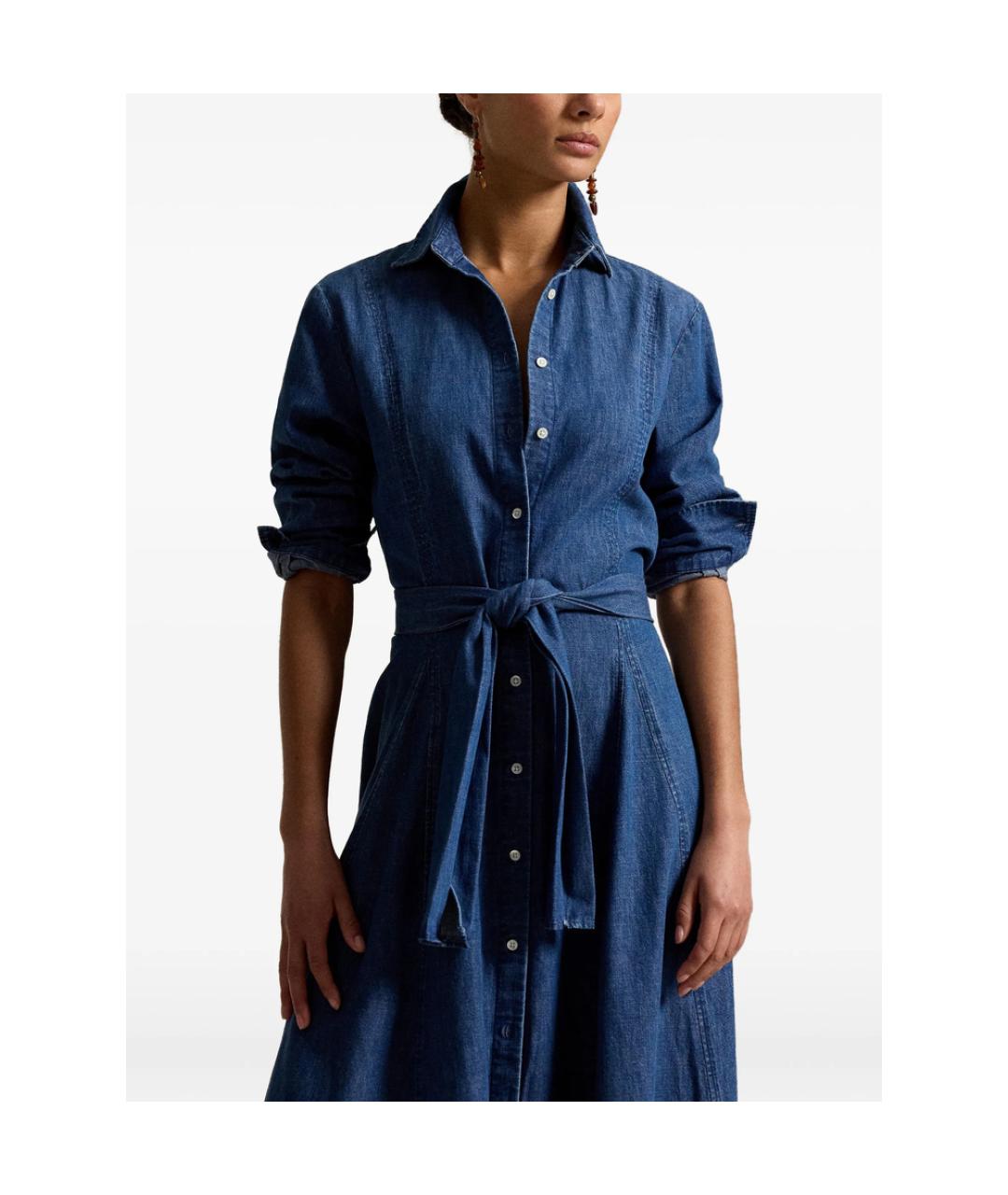 RALPH LAUREN Синее хлопковое повседневное платье, фото 2