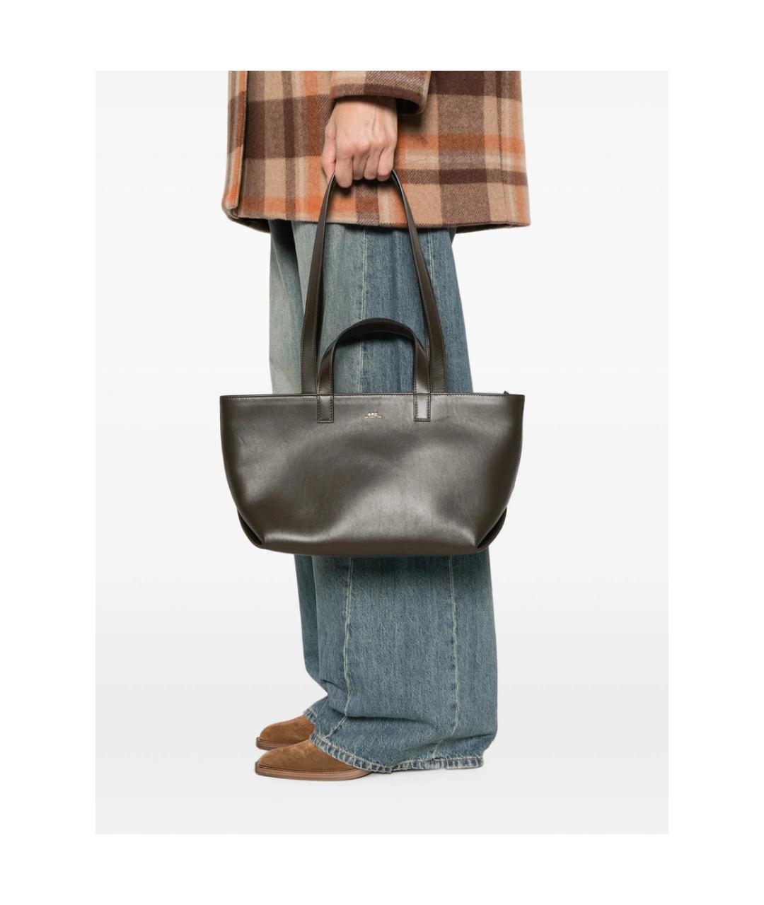 A.P.C. Коричневая кожаная сумка тоут, фото 5